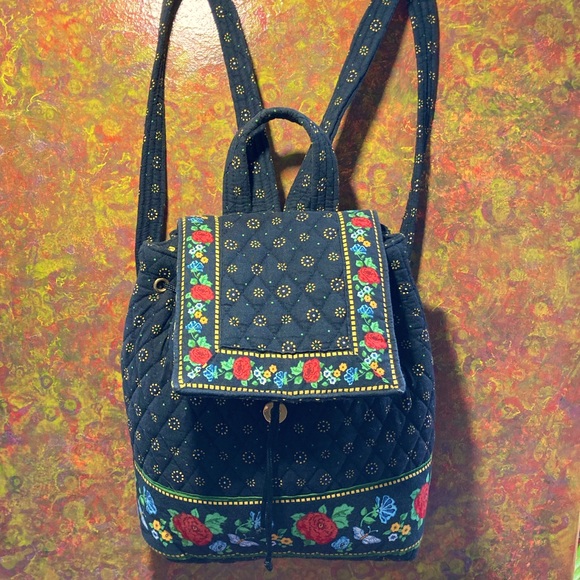 Vera Bradley Handbags - Vintage Vera Bradley Quilted Backpack Navy Floral 🖤💛💙💛🖤